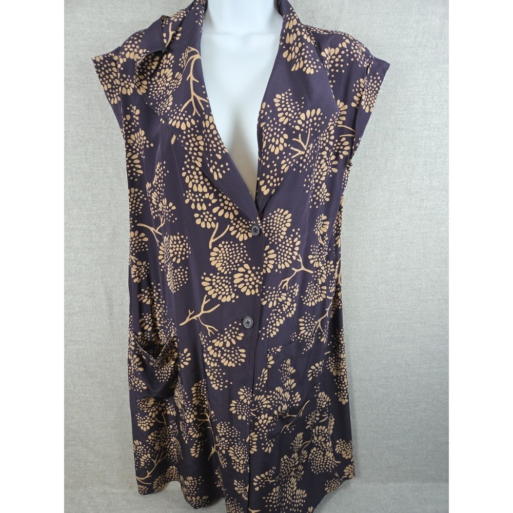 Anthropologie Maeveâ 100% Silk Dress 4 Navy Gold Floral Cottagecore Old Money